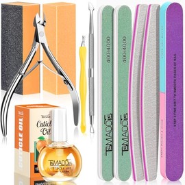 TsMADDTs Kit De Manicura Para Mujer Con Limas De Uñas, Bloques Pulidores, Pulidores De Cutículas, Cortaúñas, Empujador De Cutículas Y Aceite Para Cutí