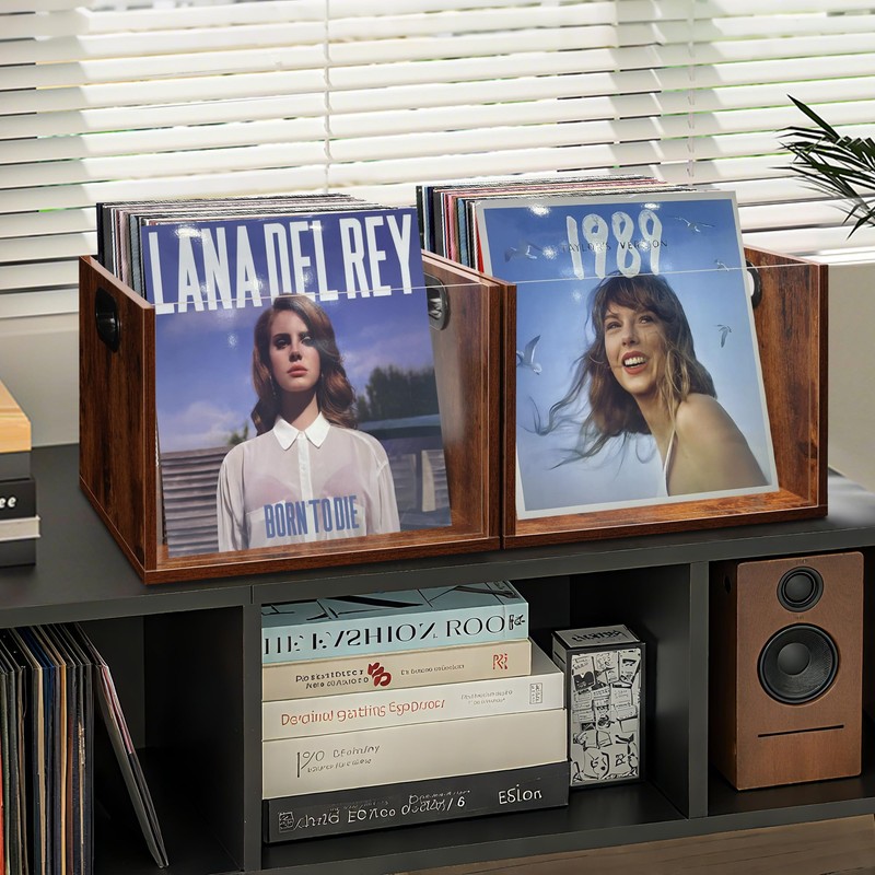 Vinyl Record Storage Crate 2 Pack, Holds up To 60