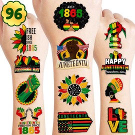 96 PCS Happy Juneteenth Freedom Day Temporary Tattoos Theme Birthday Party Decorations Supplies Favors Decor African Americans Independence Tattoo Stickers Gifts For Kids Boys Girls School Prizes