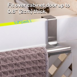 Qflushor Over Cabinet Towel Bar 9" Kitchen Towel Rack Over Cabinet Door Silver, Cabinet Door Towel Holder Stainless Steel, Dish Towel Holder for Cabinet Door, 1 Pack
