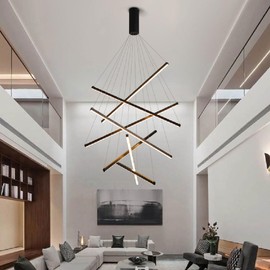 Modern LED Chandeliers Dimmable Pendant Light Fixture,7-Lights Linear Pendant Light 100W for High Ceiling Living Room Dining Room Staircase Restaurant Hanging Lamp