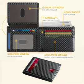 Maslasee Wallets for Men UK, The Perfect Minimalist Mens Wallets & Gifts for Men. RFID Blocking Bifold Credit Card Holder with 2 Id Windows, Carbon Fiber Black