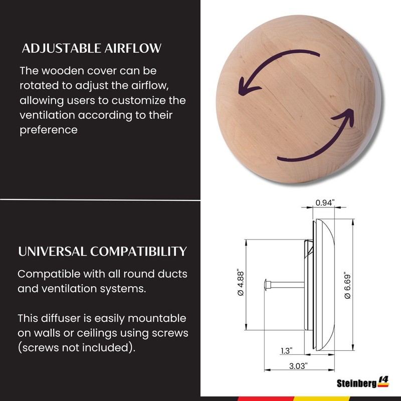 Steinberg14 (no resin) Wooden Vent Cover 5 inch - Universal