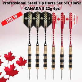 Steel Tip Darts Set - Professional Darts Steel Tip for Dartboard - Includes Brass Barrels + Plastic & Aluminum Shafts + Rubber O'Rings + Flights + Darts Sharpener + Wrench (22g-CANADA B-STC10452)