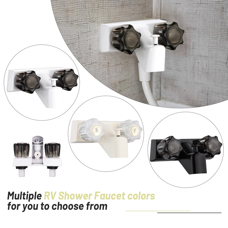 Square-White Dual-Handle RV Shower Faucet with Shower Diverter for Camper