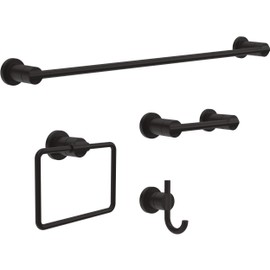 Delta Nicoli (4-Pack) Bathroom Set Matte Black 18" Towel Rack, Toilet Paper Holder, Hand Towel Holder, Towel Hook| Bathroom Accessory Set Towel Holder 4-Piece Hardware Set NIC64-MB