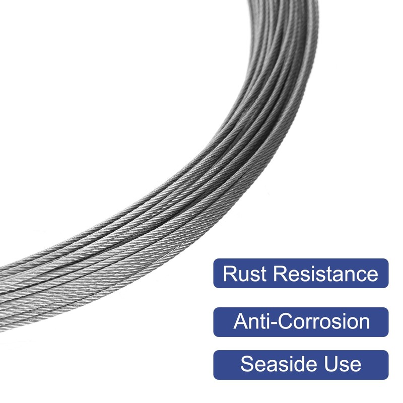 sourcing map 98.4ft (30m)316 Stainless Steel Wire Rope, 5/128" (1mm)