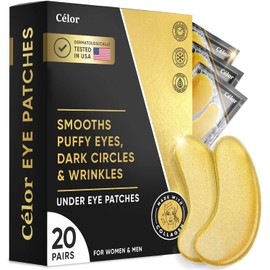 Parches para debajo de los ojos (20 pares) – Máscara dorada debajo de los ojos con aminoácidos y colágeno, máscara debajo de los ojos para el cuidado de la cara, máscaras de ojos para ojeras e hinchazón, máscaras debajo de los ojos para belleza y cuidado 
