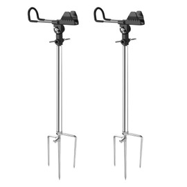 AVCMOTO Fishing Rod Holders , Fishing Pole Holders for Ground, Beach, Thickened Collapsible Multifunctional Stainless Steel Fishing Pole Stand Equipment, 360 Degree Adjustable (2 Pack)