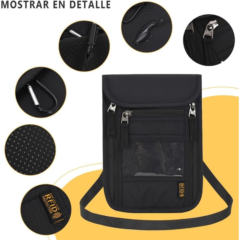 Mythya Carteras para Pasaporte, Cartera de Cuello con Bloqueo RFID,
