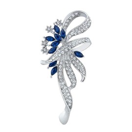 Sunjiaqi Women's Blue Flower Brooch Pin with Crystal Rhinestones - Silver Tone Breastpin for Wedding/Banquet and Birthday Gift