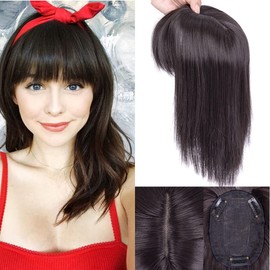 14 Inch Synthetic Hair Topper Wig Hair Enhancer with Straight Fringe 3 Clips in Straight Hair Extensions Hair Closure Piece Hairpieces for Women (14 inch/35 cm, 4#)