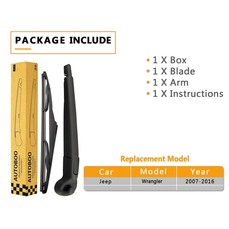 Rear Wiper Arm Blade Replacement for Jeep Wrangler JK 2007-2017