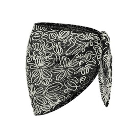ZAFUL - Vestido de encubrimiento de pareo para mujer con textura sólida y dobladillo festoneado, Js-negro, Talla única