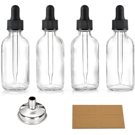 AOZITA 4 Pcs, 2 oz Clear Eye Dropper Bottles with 1 Stainless Steel Funnels & 4 Labels - Black Caps 60ml Thick Glass Tincture Bottles - Leakproof Essential Oils Bottles for Health, Personal Care & Beauty