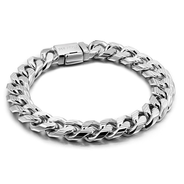 H&Beautimer Fashion 925 Sterling Silver Classic Cuban Chain Bracelet 10mm-7