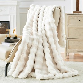 Bigacogo Faux Fur Throw Blanket for Couch, Fuzzy Soft Plush Thick Warm Bubble Blankets for Sofa Bed Living Room Décor, Cute Luxury Cozy Fluffy Throw Gift for Women Girls, 60"x70", Cream White
