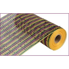 Wide Foil Poly Deco Mesh - 10" x 10 Yards (Mardi Gras Thin Stripe)