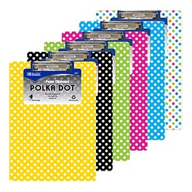 6 Pk, BAZIC Standard Size Polka Dot Paperboard Clipboard w/Low Profile Clip (Colors May Vary)