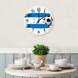 Football Theme Honduras Wood Wall Clocks 15 Inch Silent Non-Ticking Large Numbers Battery Operated City Flag Souvenir International Wall Clock Country Home Decoration for Daycare Bathroom Workshop