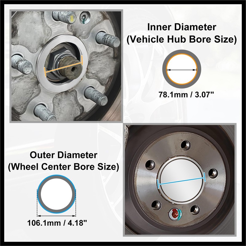 Hihaha 4pcs OD 106.1mm to ID 78.1mm Aluminum Alloy Car