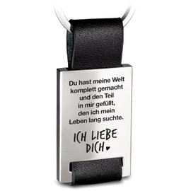 FABACH Love Keyring with Engraving Made of Leather - Ich liebe dich Keyring for Partner - Girlfriend Gift Love Boyfriend - Du hast meine Welt komplett gemacht, Du Hast Meine Welt Komplett Gemacht,