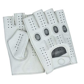 Riparo Women's Fingerless Half Finger Driving Motorcycle Unlined Leather Gloves (7.5, White)