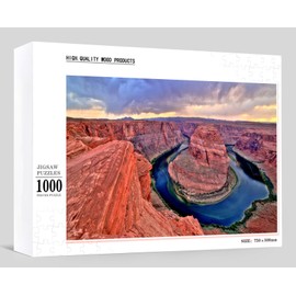 Wooden Jigsaw Puzzles for Adults 1000 Pieces Puzzle-Horseshoe Bend on Colorado River at Sunset and Cloudy Weather Utah