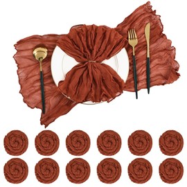 Terracotta Gauze Cheesecloth Napkins Set of 42,Wrinkled Rustic Boho Dinner Napkins Bulk 20 x 20 Inch Soft Cotton Decorative Table Napkins for Wedding/Dinner/Family Everyday Use/Parties(Terracotta)