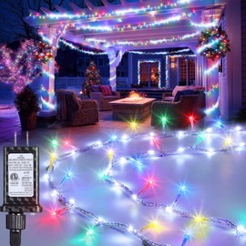 Jyoiat Jyoiat 30FT Outdoor Water Flowing Lights - 240 LEDs Christmas Multicolor String Lights with 8 Basic Modes + 6 Flowing Modes,Outdoor Waterproof Timmer Memory Function Fairy Lights (White)