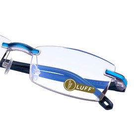 LUFF Fashion Rimless Reading Glasses For Women,Blue Light Blocking Rectangle Readers For Men,Filter Uv Ray/Glare Computer Eyeglasses,Hd Lens Lightweight Quality Frames,With Glasses Case/ Glasses Cloth(1.0X)