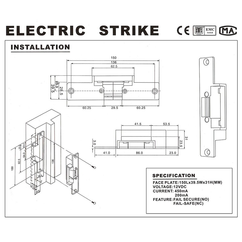 UHPPOTE Electric Strike Door Lock Fail-Secure for Access Control System