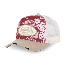 Von Dutch Mens Womens Trucker Print Adjustable Cap, Beige/Red/White, Unit size