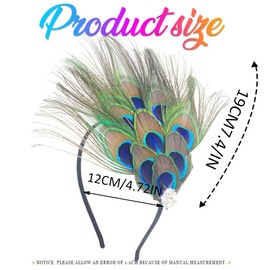 Zoestar Peacock Feather Headband 1920s Feather Flapper Headbands Rhinestone Vintage Headdress Festival Costume Hair Accessories for Women