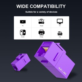 iwillink RJ45 Cat6 Keystone Coupler 25-Pack, Female to Female Cat6 Keystone Jack, UTP Keystone Coupler Insert,Keystone Jack, Ethernet Coupler, Purple