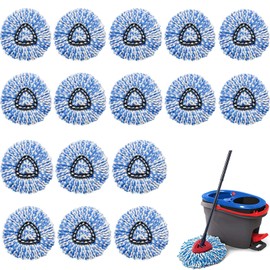 16 Pcs Spin Mop Replacement Heads, 360° Easy Wring Spin Mop 100% Microfiber Refill, Easy Cleaning Spin Mop Heads, 2 Tank System Replace Head for Easy House Cleaning Floor Mopping, Blue&White