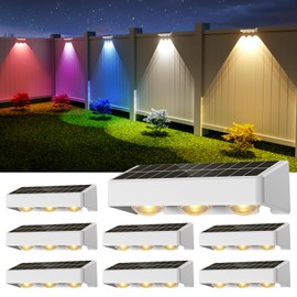 NIORSUN Solar Fence Lights,12 Pack Solars Deck Light,RGB Color,Outdoor Bulb Waterproof Led IP65,Outdoor Fence Light,Power Patio Lamp with Lenses for Outside/Backyard/Railing/Yard(White)