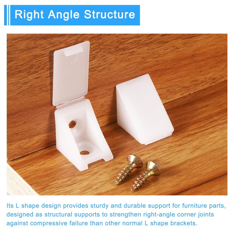 uxcell 10Pcs 90 Degree Plastic Corner Braces with Cover Cap,
