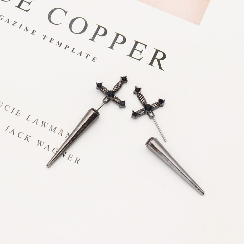 Gothic Sword Earrings Rhinestone Dagger Earrings Black Retro Sword Screw