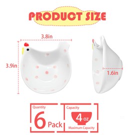QJWDB Ceramic Soy Sauce Dish, 4 Oz Cute Animal Dipping Bowls/Dish, Mini Soy Sauce Plate, Small Pinch Bowls for Home Party Side Dishes, Ketchup, Sushi Sauce, BBQ, Condiment Set of 6 (Chicken)