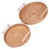 2PCS Hand Woven Rattan Tray Round Serving Tray Tea Fruit