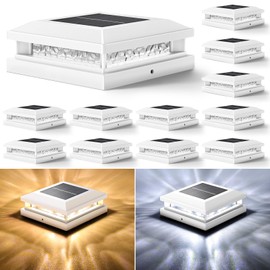 Bosceos Solar Post Lights Outdoor 12-Pack, 2 Lighting Modes 16 LEDs Solar Post Cap Lights for 4x4 4.5x4.5 5x5 Vinyl Wooden Posts Waterproof, Fence Light Solar Powered for Deck Fence Yard Porch, White