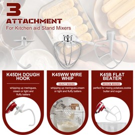 Mixer Attachments for KitchenAid 4.5-5 Qt Tilt-Head Stand Mixer, Dishwasher Safe Set with Wire Whip, Dough Hook and Flat Beater, Heavy Duty Replacement Accessories for Baking