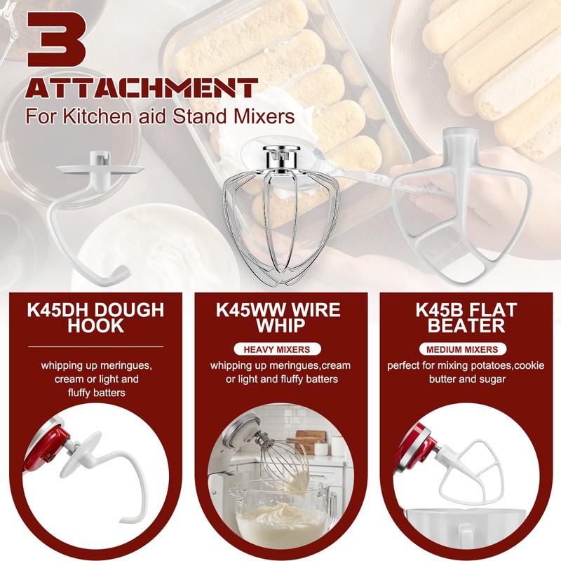 Mixer Attachments for KitchenAid 4.5-5 Qt Tilt-Head Stand Mixer, Dishwasher
