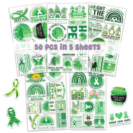 BIGZORO Pack 50 PCS Mental Health Awareness Stickers Decorative Ribbon Car Bumper Water Bottles Laptop Bike Bicycle Skateboard Vinyl Decals Accessories Waterproof for Safety Sign Label