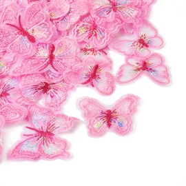 Cheriswelry 40 PCS Pink Butterfly Embroidery Patches Sew on Appliqué Embroidered Badge Fabric Repair Patch for Clothes Jeans Jackets Hats Shoes Backpacks