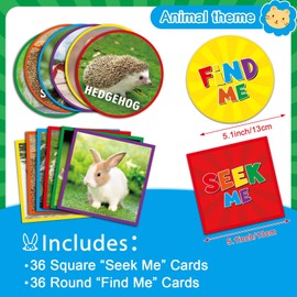 72Pcs Giant Animal Matching Memory Game for Kids Real Animal Matching Game Memory Card Game Educational Learning Toy Fun for Family Game Engaging Memory Skills Game for Toddler Preschool Age 1 2 3