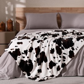 Cozy Bliss Cow Print Throw Blanket for Bed - Fuzzy Thick Soft Warm Fleece Blankets for Couch & Bed, for Women Men Girls Kids, Dark Brown Large King Size 120"*100"