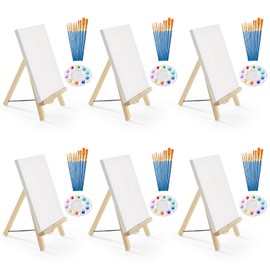 78 Pcs Painting Kit for Adults & Kids-6 Table 12" Easels,6 Stretched 8"x10" Canvases,60 Brushes & 6 Palettes-Art Supplies for Sip and Paint,Parties & Art Classes,Canvas Painting,Date Night,Beginners