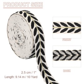 PATIKIL Blattmuster Jacquard-Bandbesatz, 1 Zoll 10 Yard Polyester Jacquard-Band Nähen Blätter Gurtband für Näharbeiten, Wohnkultur, Bekleidung, handgefertigte Taschen, Schwarz